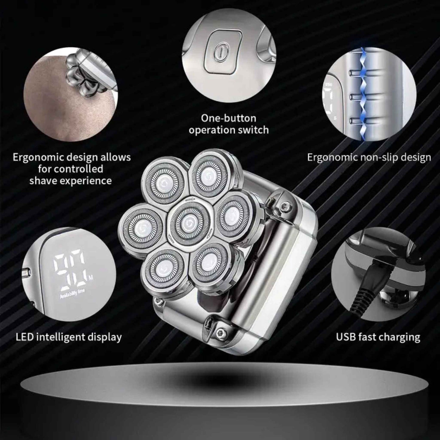 Waterproof Rechargeable Head Shaver for Men