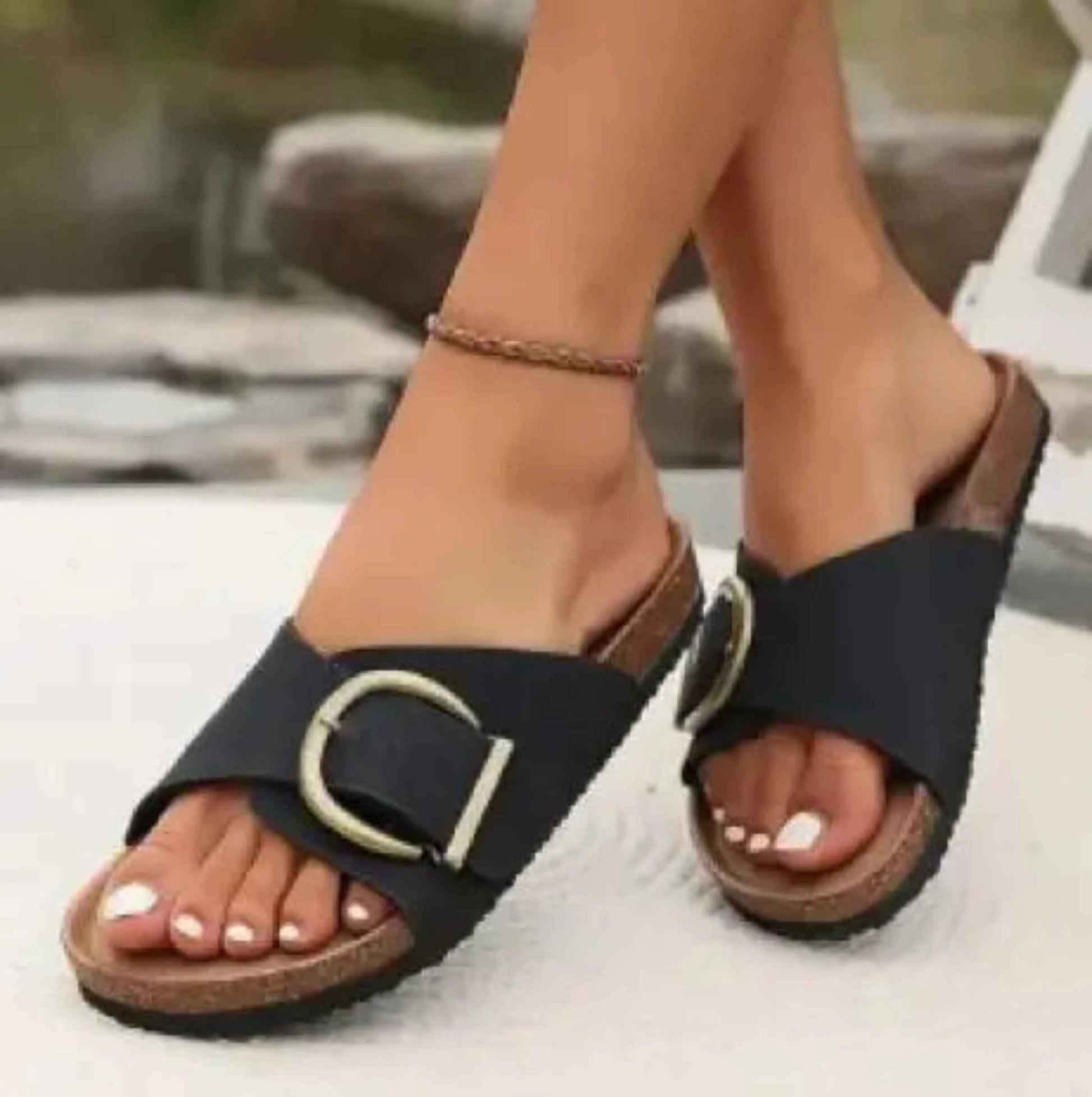 Pin Buckle Slipper Sandals